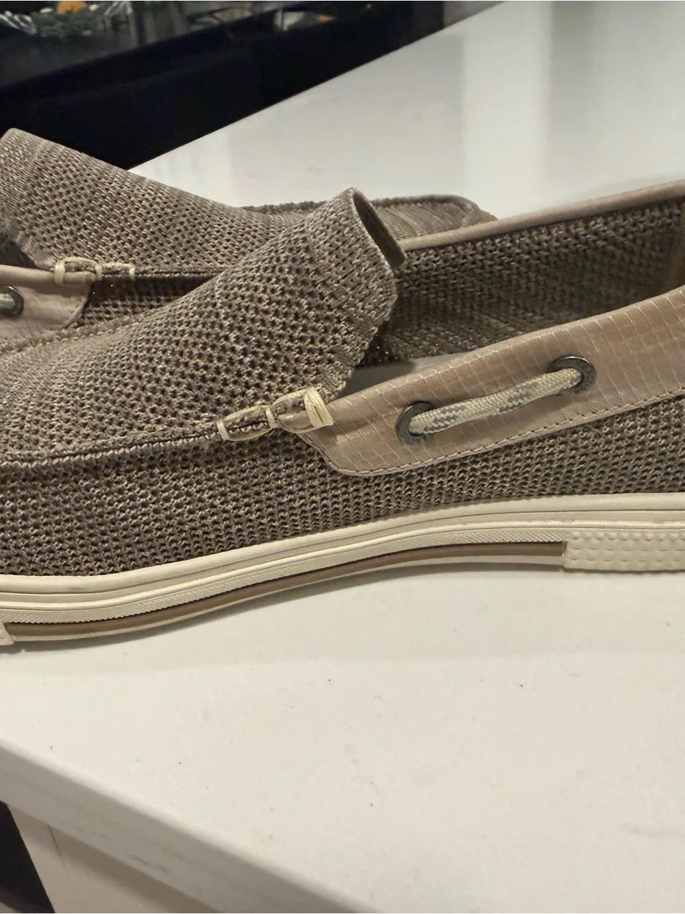 Men's Slip-On Boat Shoes in Taupe Knit